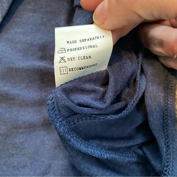 Noracora Blue Long Sleeve Side Tie Shirt Top with White Knit Sleeve Sz M - Picture 12 of 14